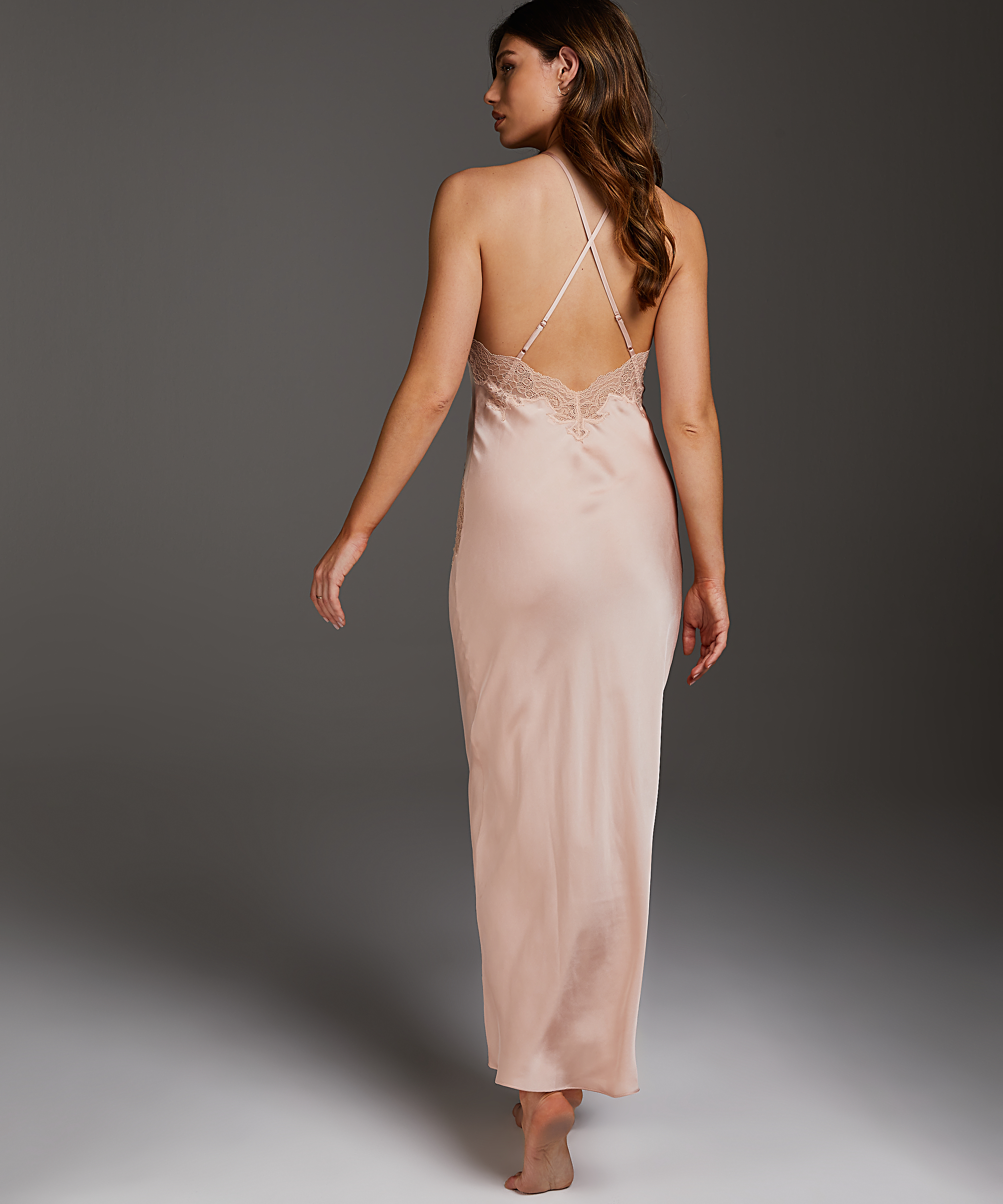 Vestido lencero Satin Long, Beige, main