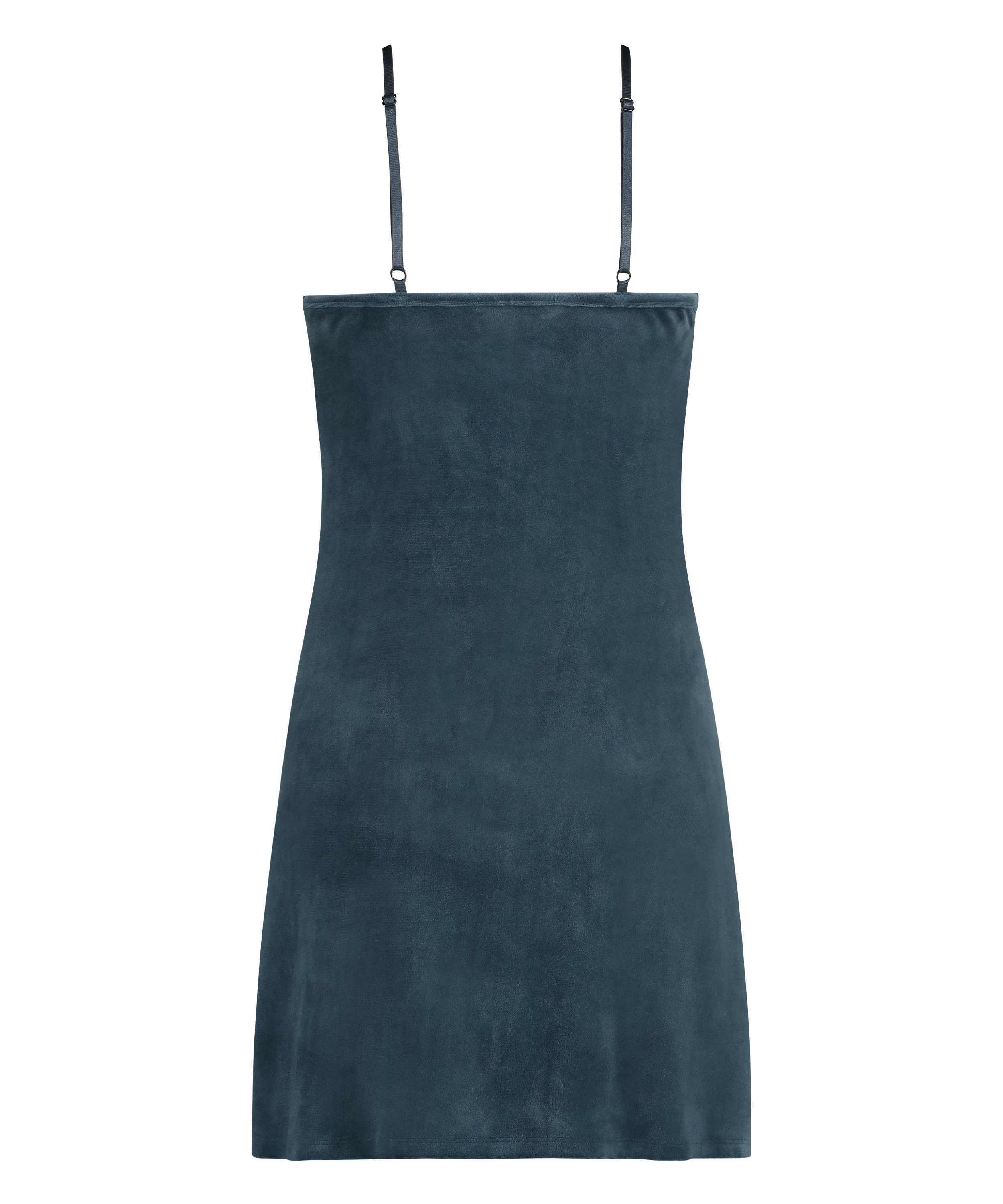 Vestido lencero con encaje y terciopelo, Azul, main