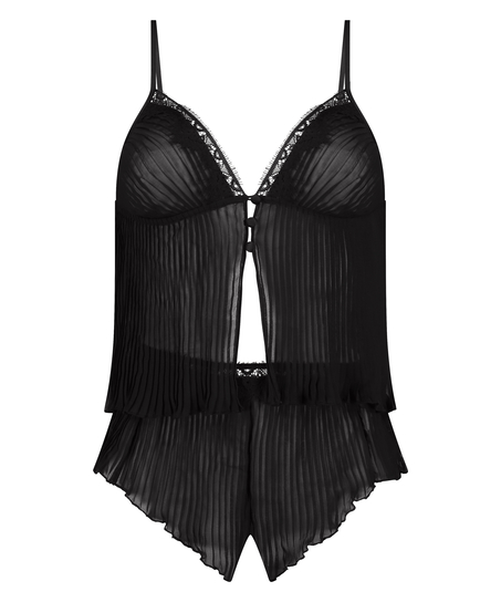 Cami Conjunto de Gasa Plisado, Negro
