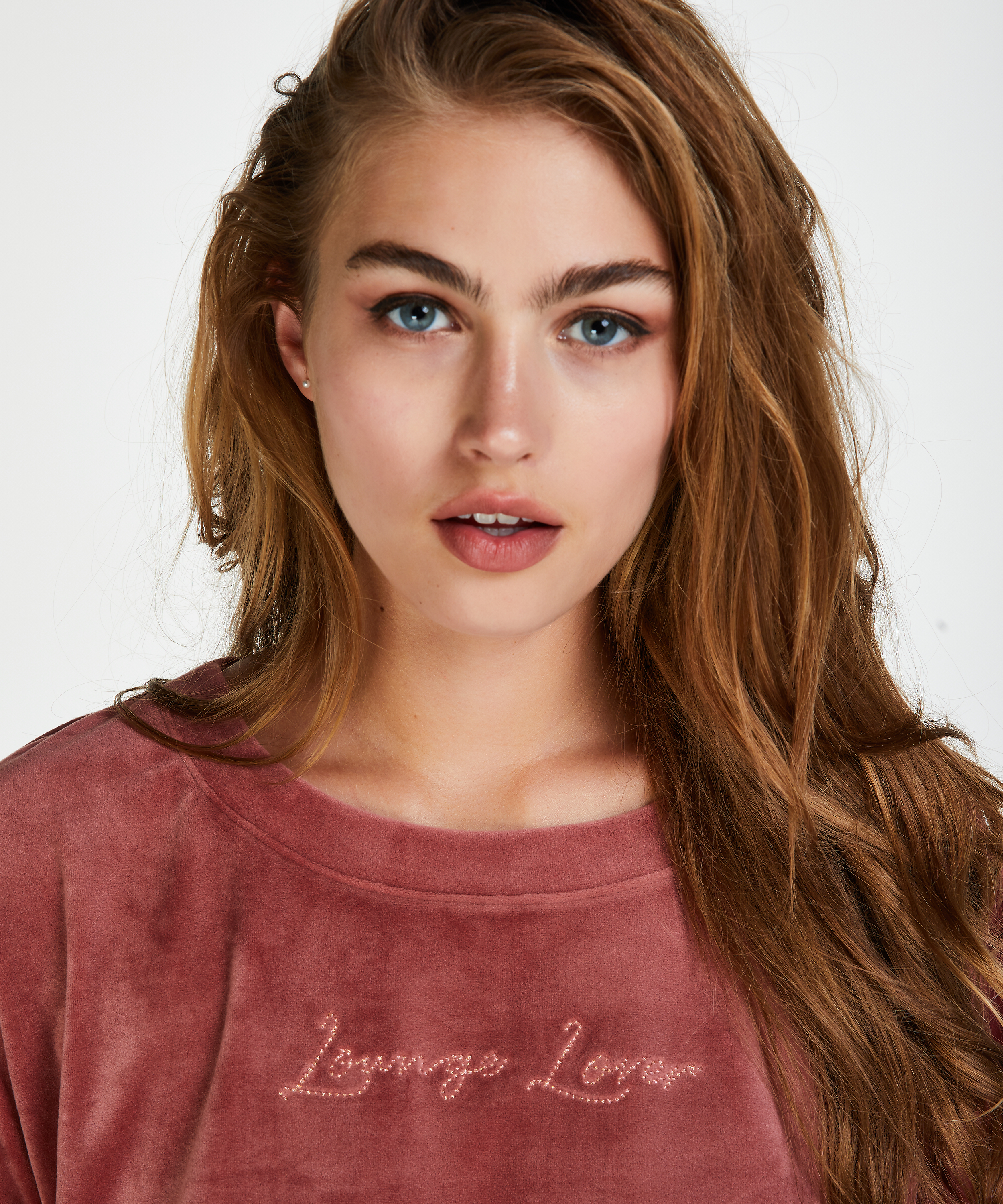 Top de terciopelo de manga larga, Rosa, main