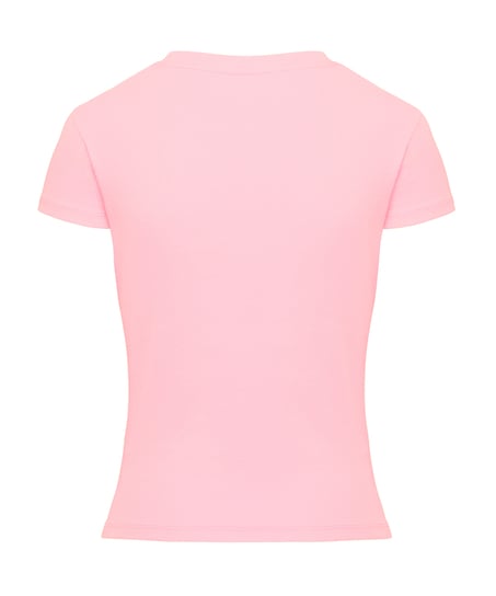 Top de pijama de manga corta rib crew neck, Rosa