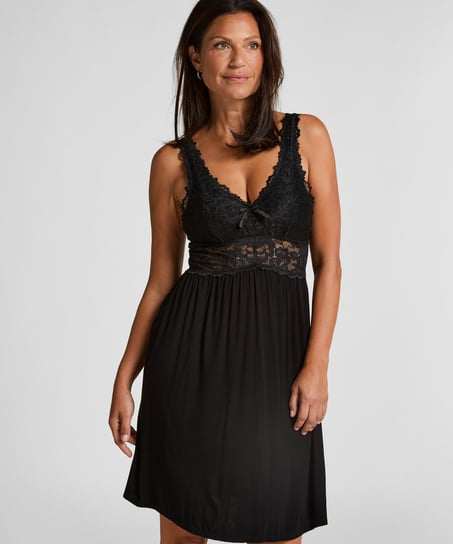 Vestido lencero Nora Lace, Negro