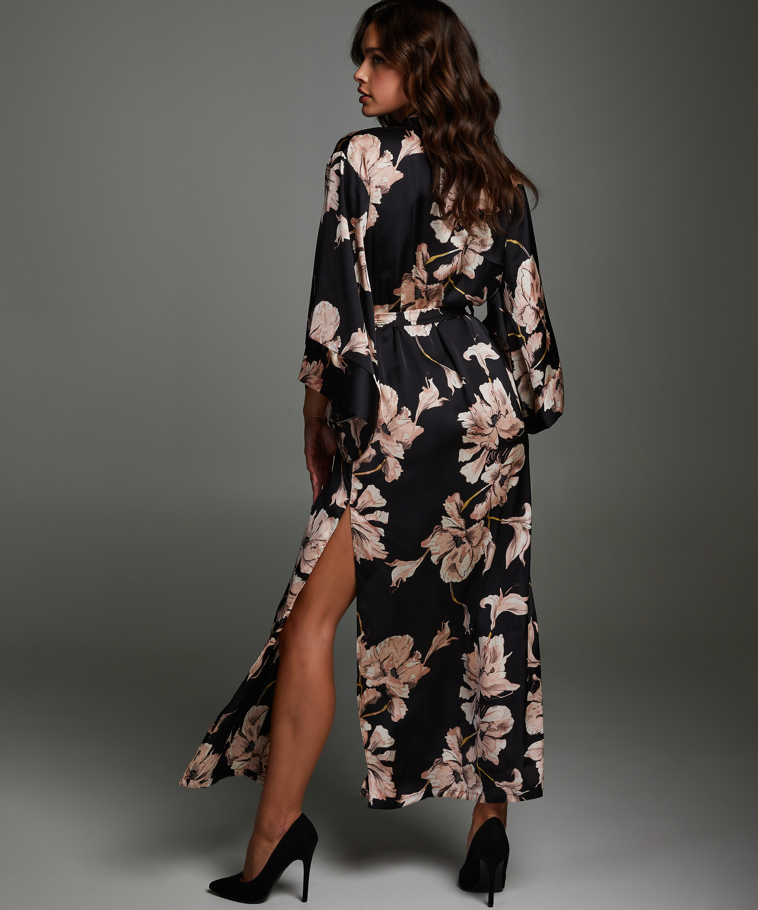 Kimono Satin Bloom, Negro, main