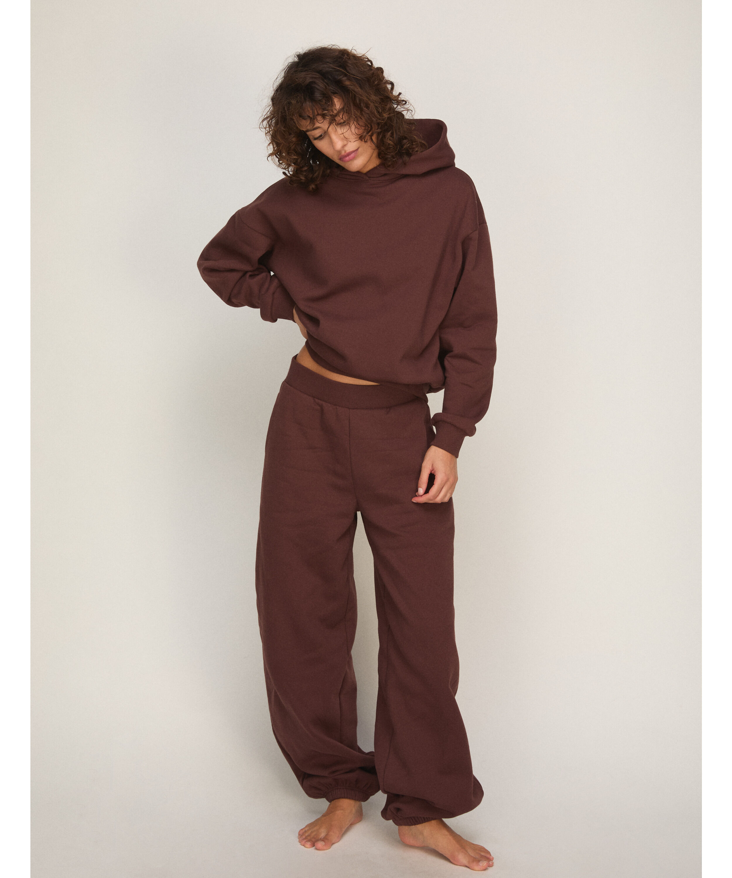 Sudadera con Capucha de Felpa Afelpada, Marrón Sudadera con Capucha de Felpa Afelpada, Marrón