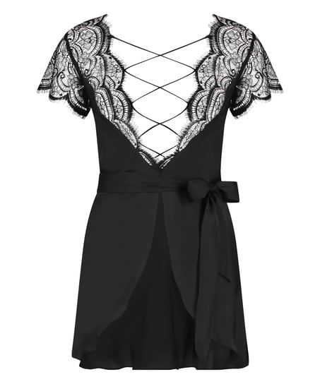 Kimono de satén Coco, Negro