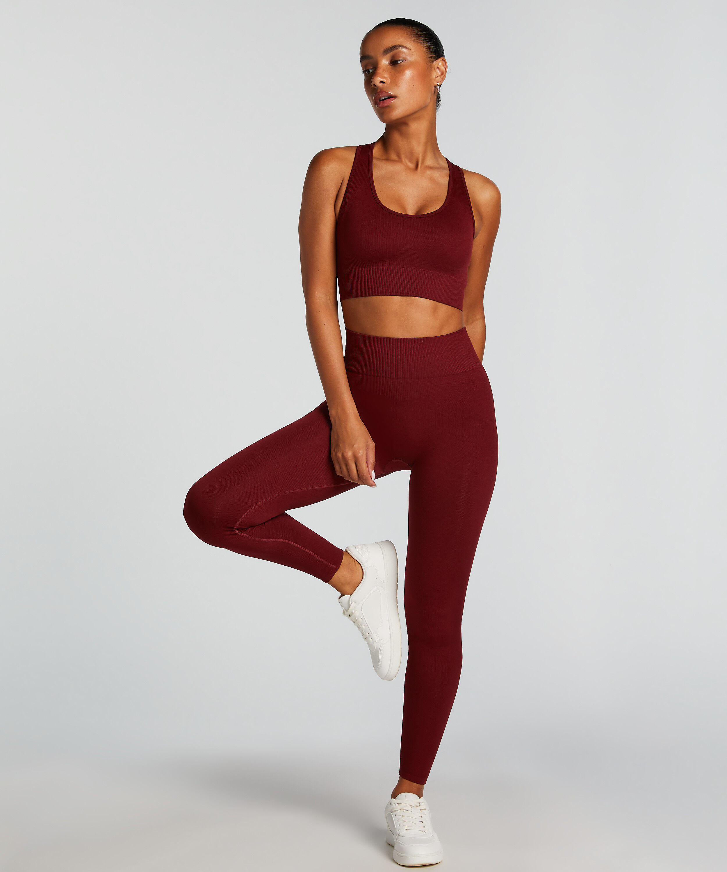 Leggings deportivos sin costuras y de cintura alta HKMX, Rojo