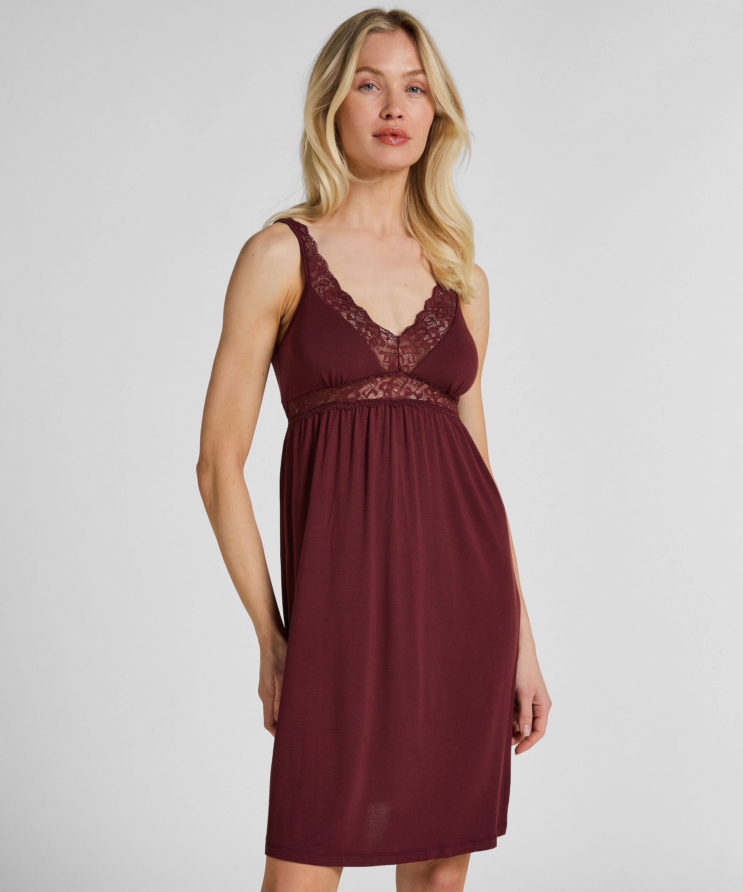 Camisón de Jersey con Encaje, Morado