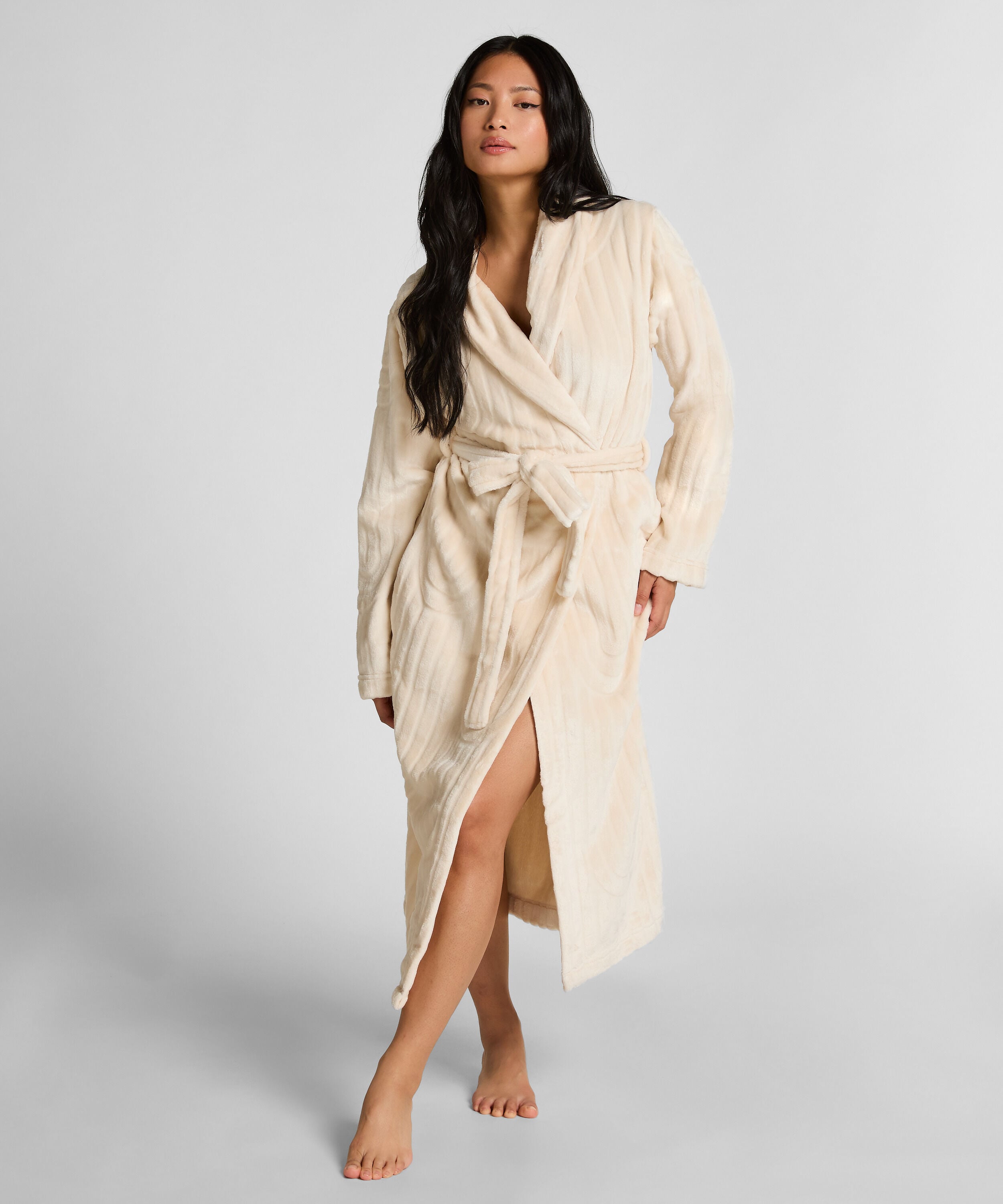 Albornoz largo de fleece, Blanco