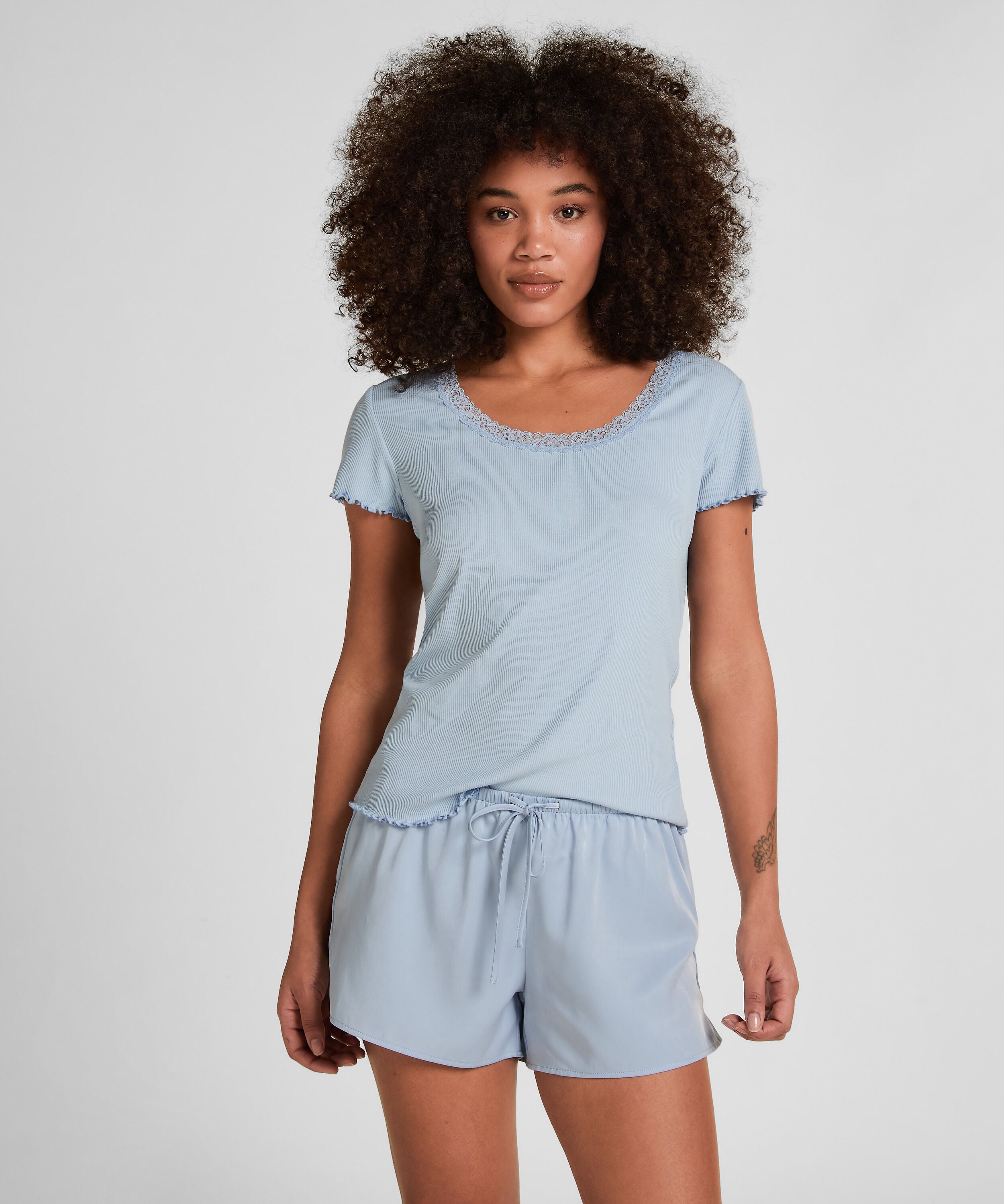 Top de Pijama Jersey Canalé con Encaje