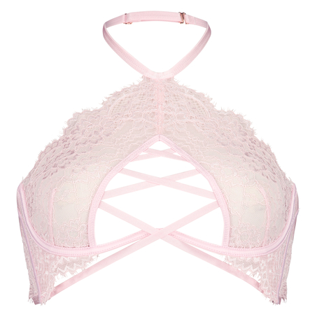 Sujetador cuello halter con aros sin relleno Eve, Rosa