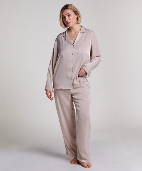 Chaqueta de manga larga y sat&eacute;n, Beige