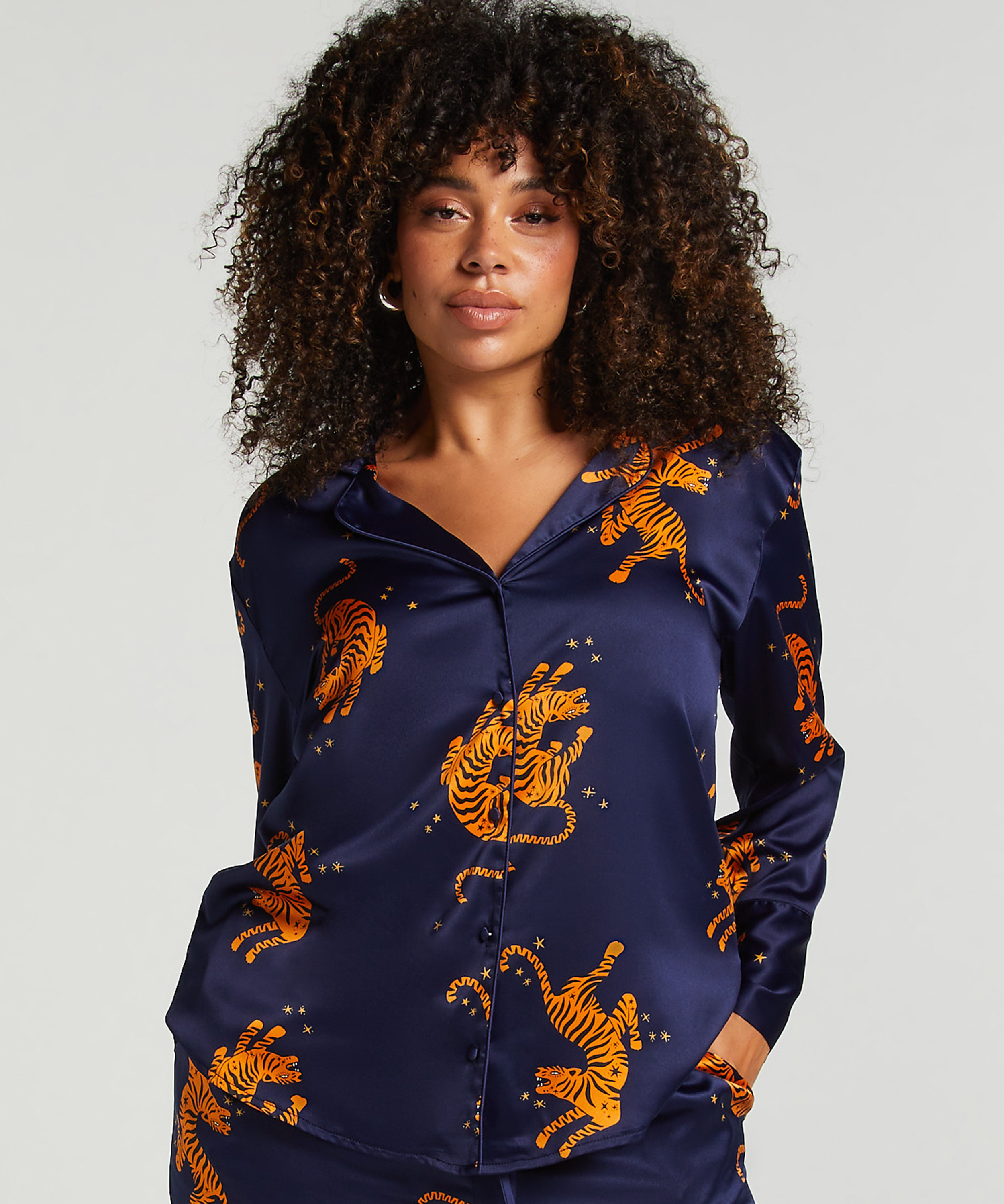 Chaqueta de manga larga y satén, Azul, main