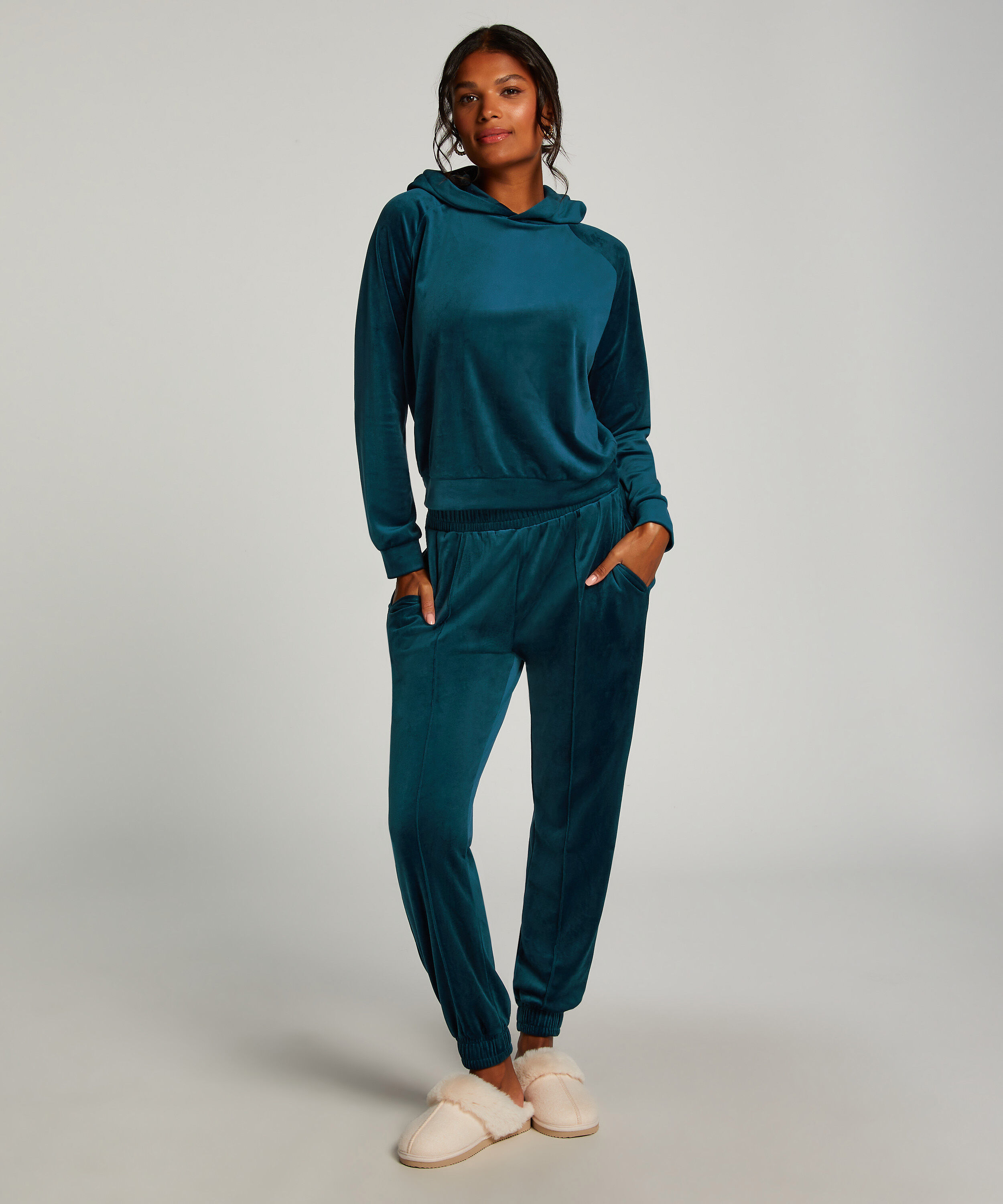 Pantal&oacute;n para correr de terciopelo Pintuck, Azul