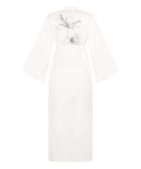 Kimono largo satinado floral, Blanco