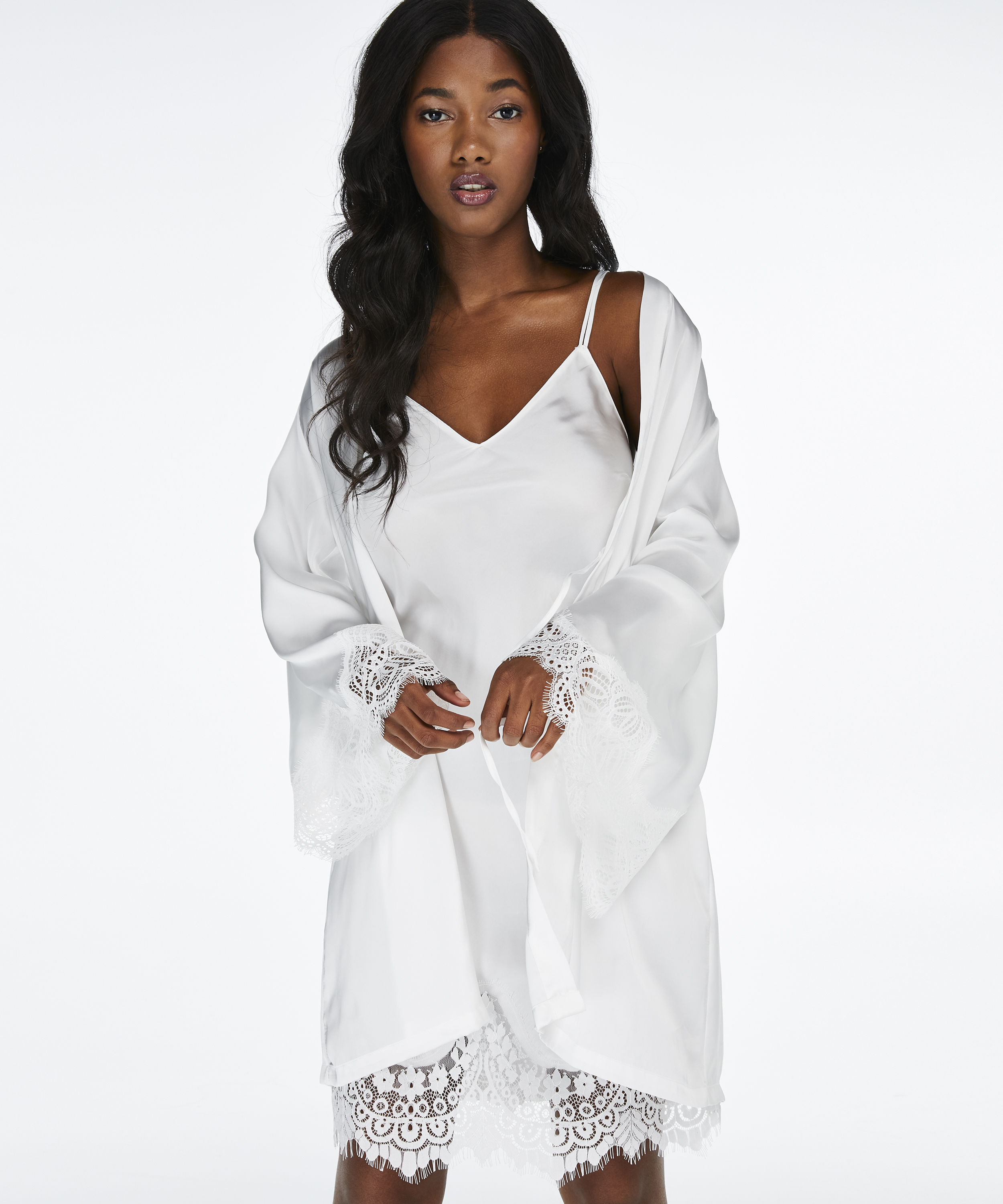 Kimono Lace Satin, Blanco, main