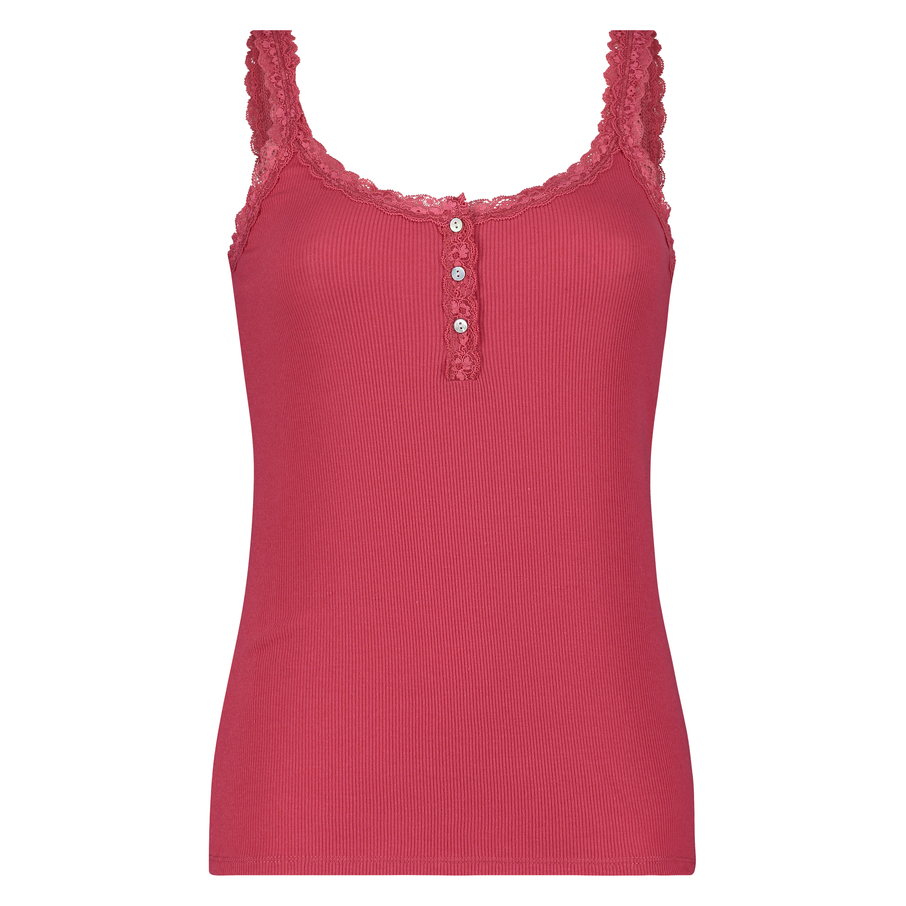 Singlet top cami rib lace, Rojo, main