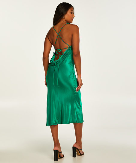 Vestido midi Satén, Verde