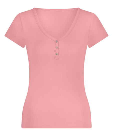Top de pijama de manga corta Henley, Rosa