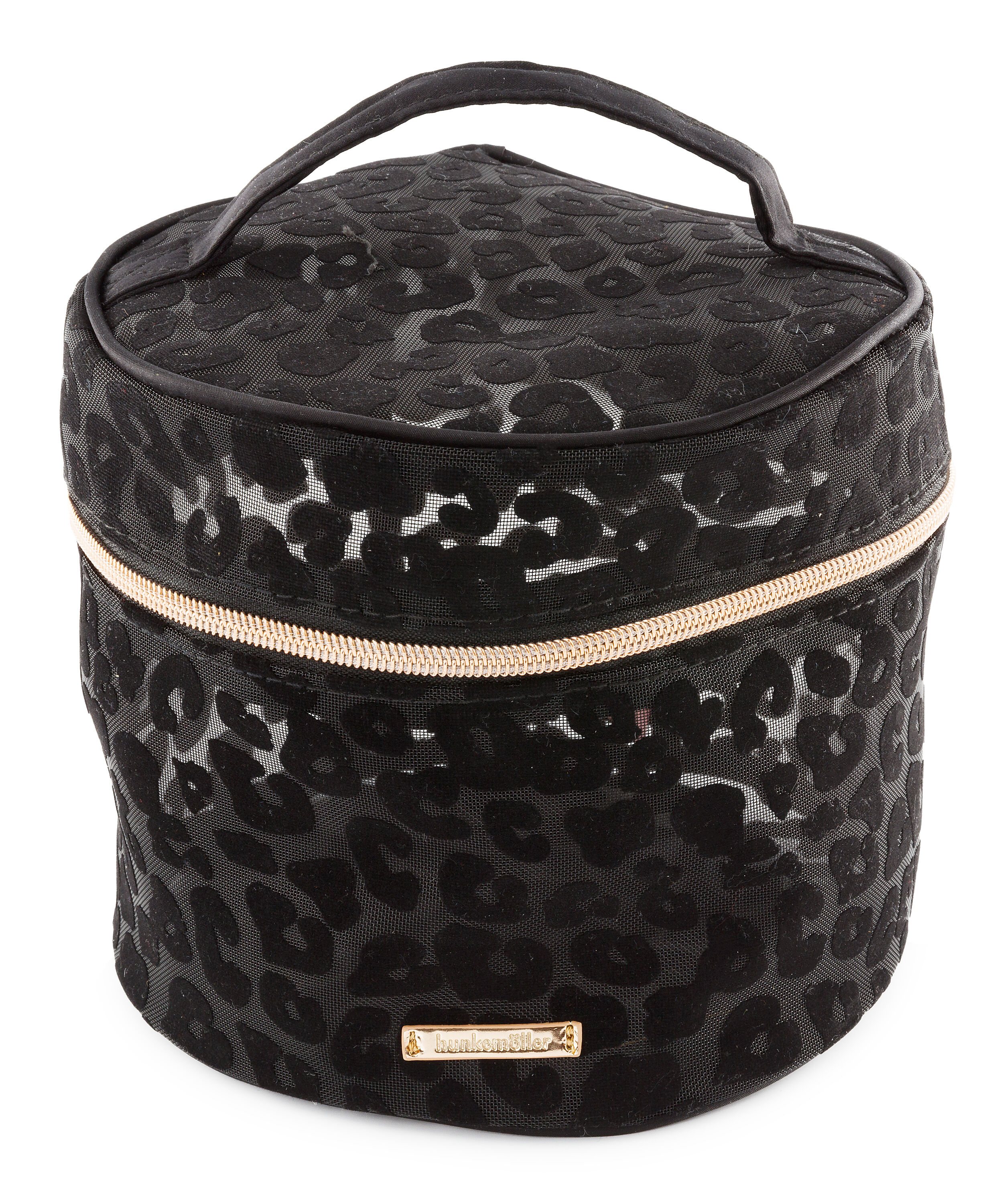 Neceser de maquillaje rejilla Leopard grande, Negro