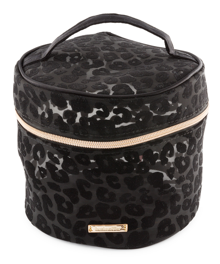 Neceser de maquillaje rejilla Leopard grande, Negro