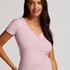 Top de manga corta de canalé, Rosa