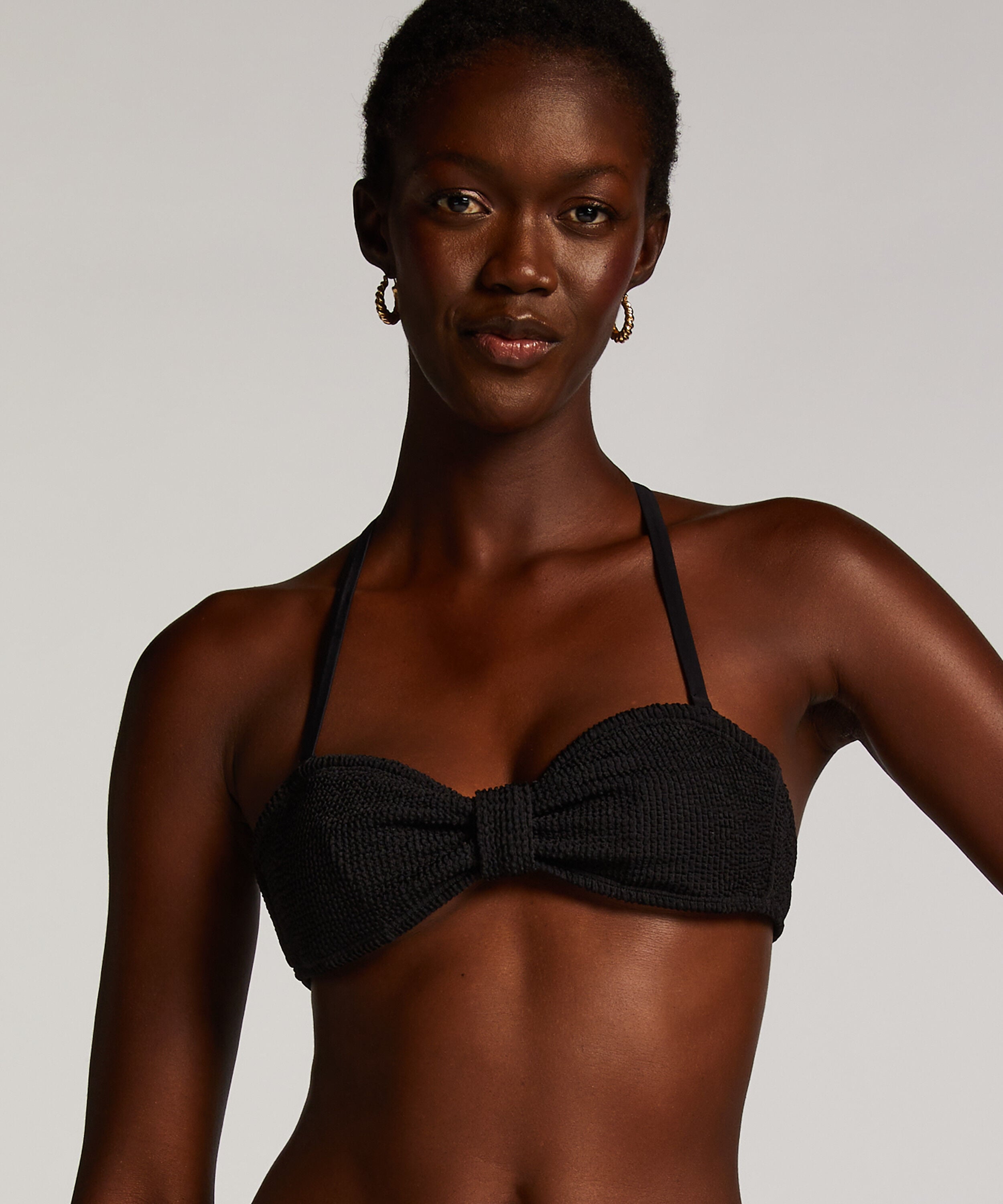 Top de bikini bandeau Crinkle, Negro