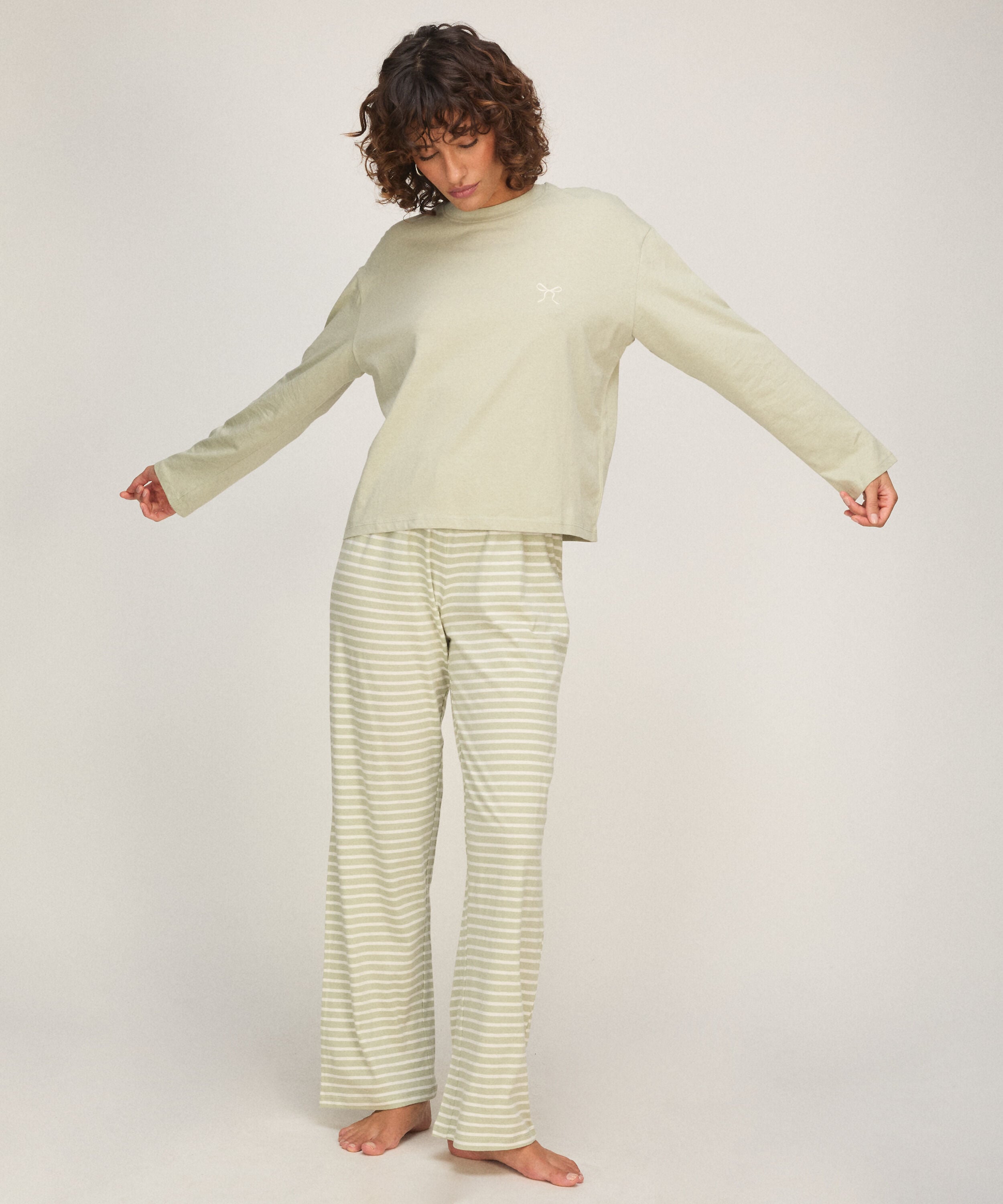 Conjunto de pijama de punto de algodón, Verde
