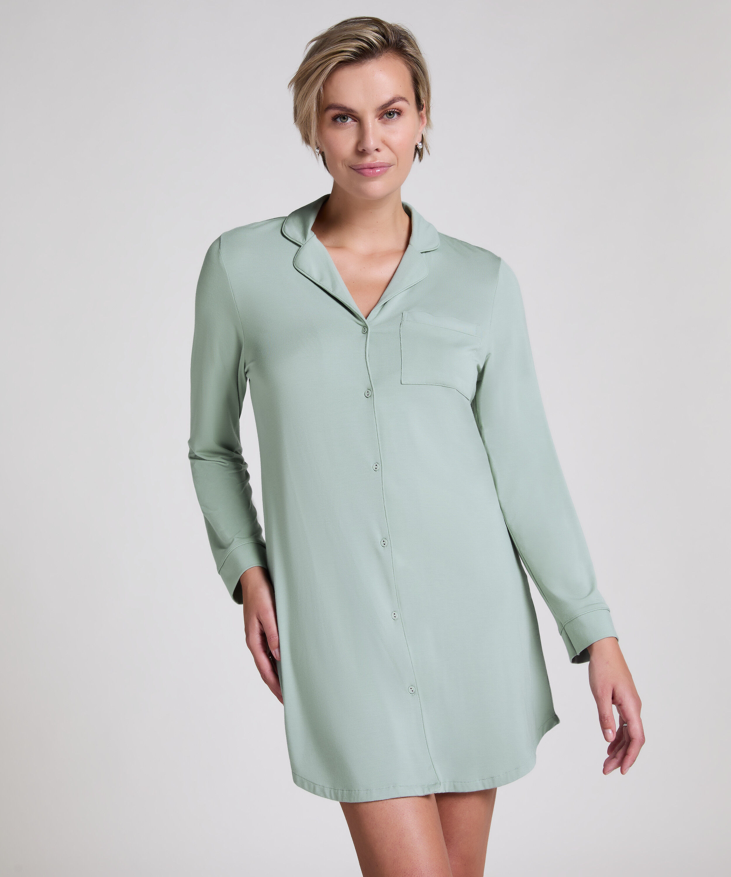 Vestido camisero de manga larga de jersey Essential, Verde