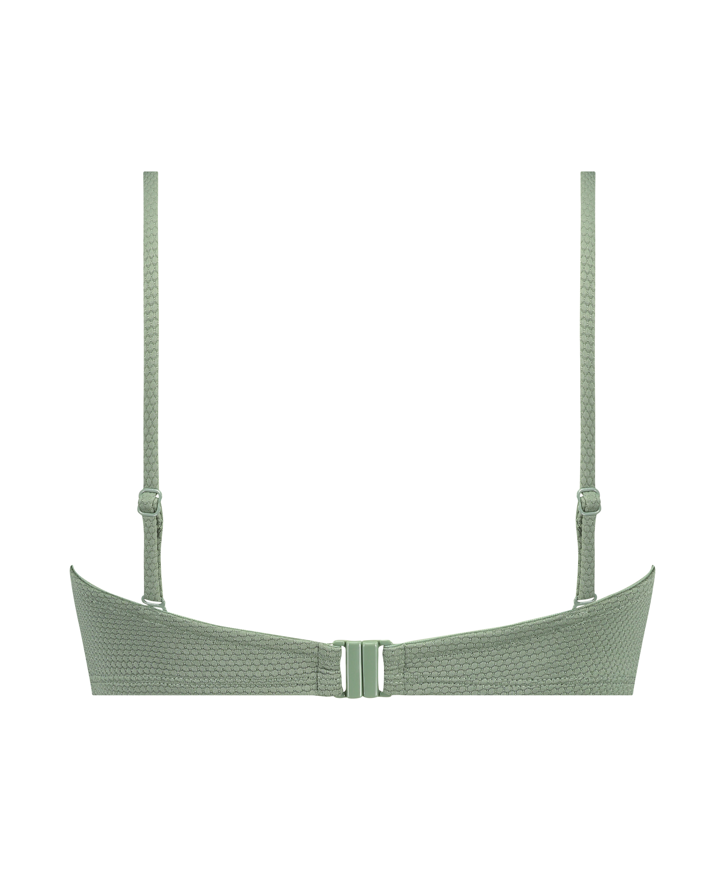 Top de bikini con aros, sin tiras y acolchado Scallop Copa E +, Verde, main