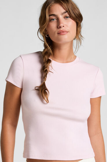 Hunkemöller Top de pijama de manga corta rib crew neck Rosa