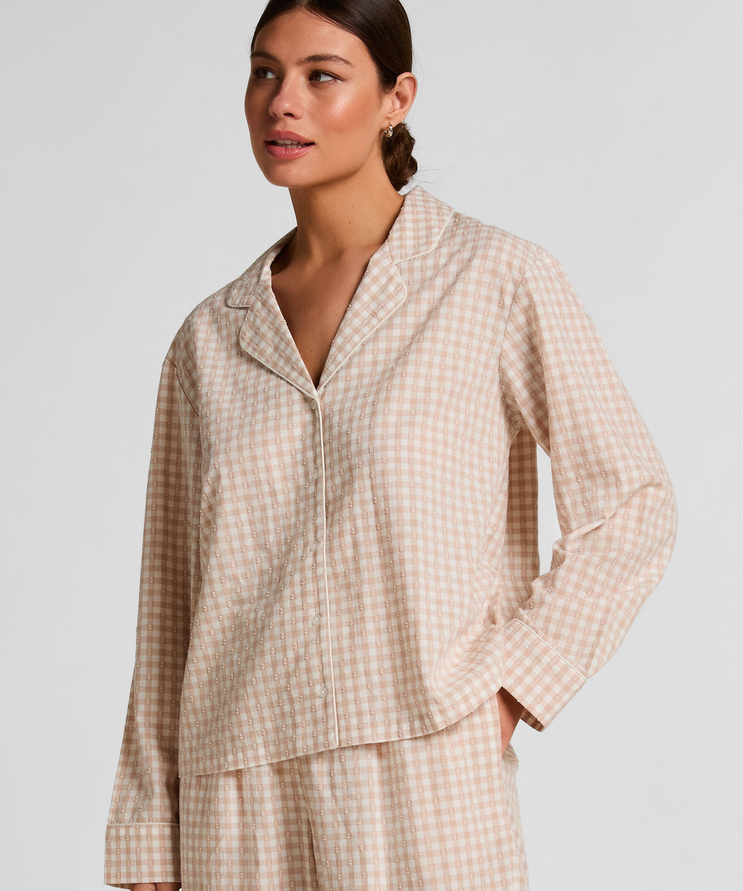Chaqueta de Pijama Dobby de Algodón Tejido, Beige