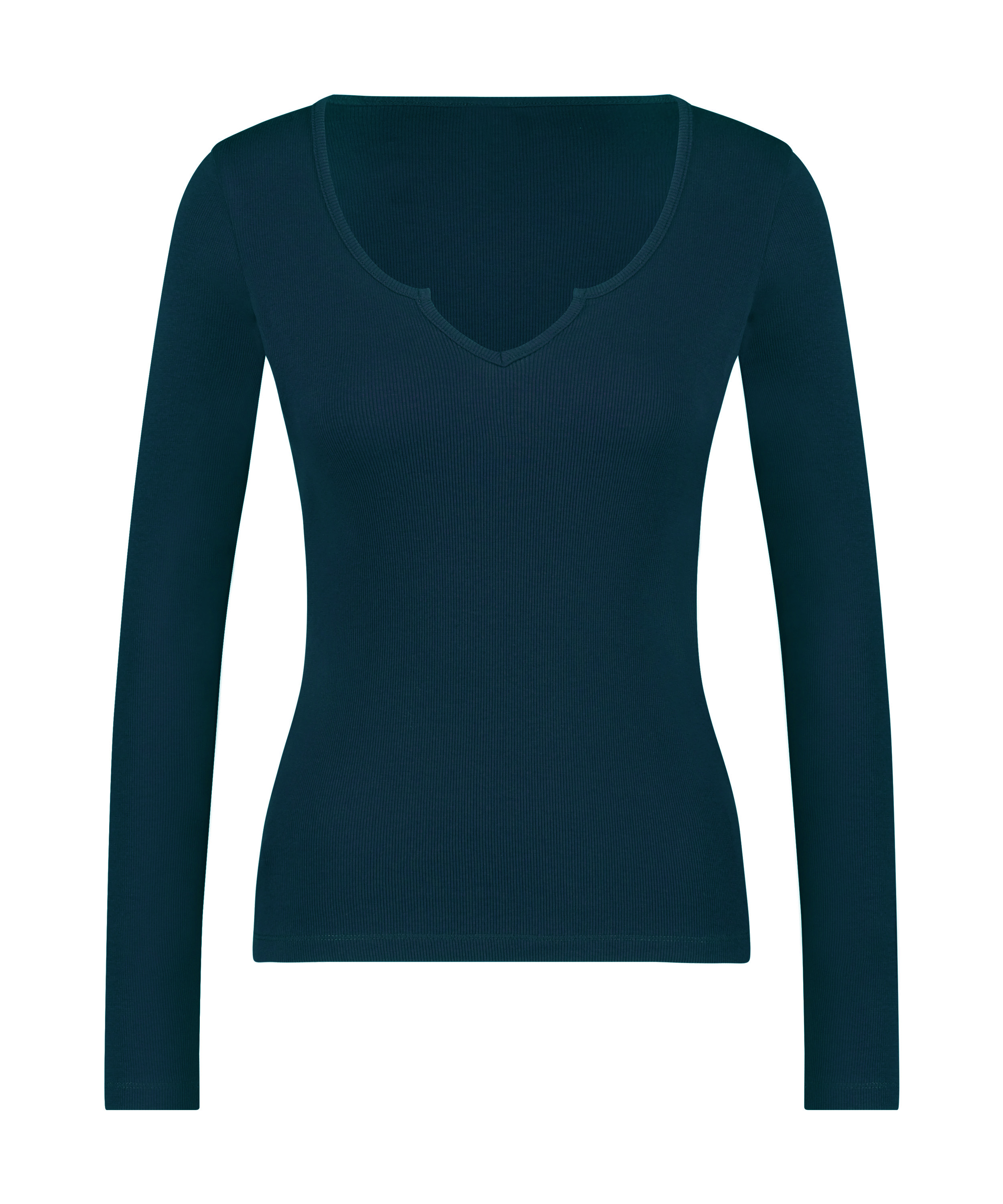 Top V-neck long sleeves, Azul, main