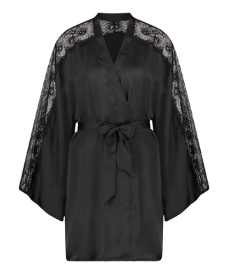 Kimono de satén y encaje, Negro