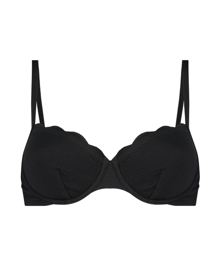 Top de bikini de aros no preformado Scallop Glam, Negro