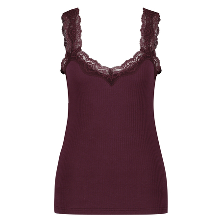 Cami Top Rib Lace, Rojo