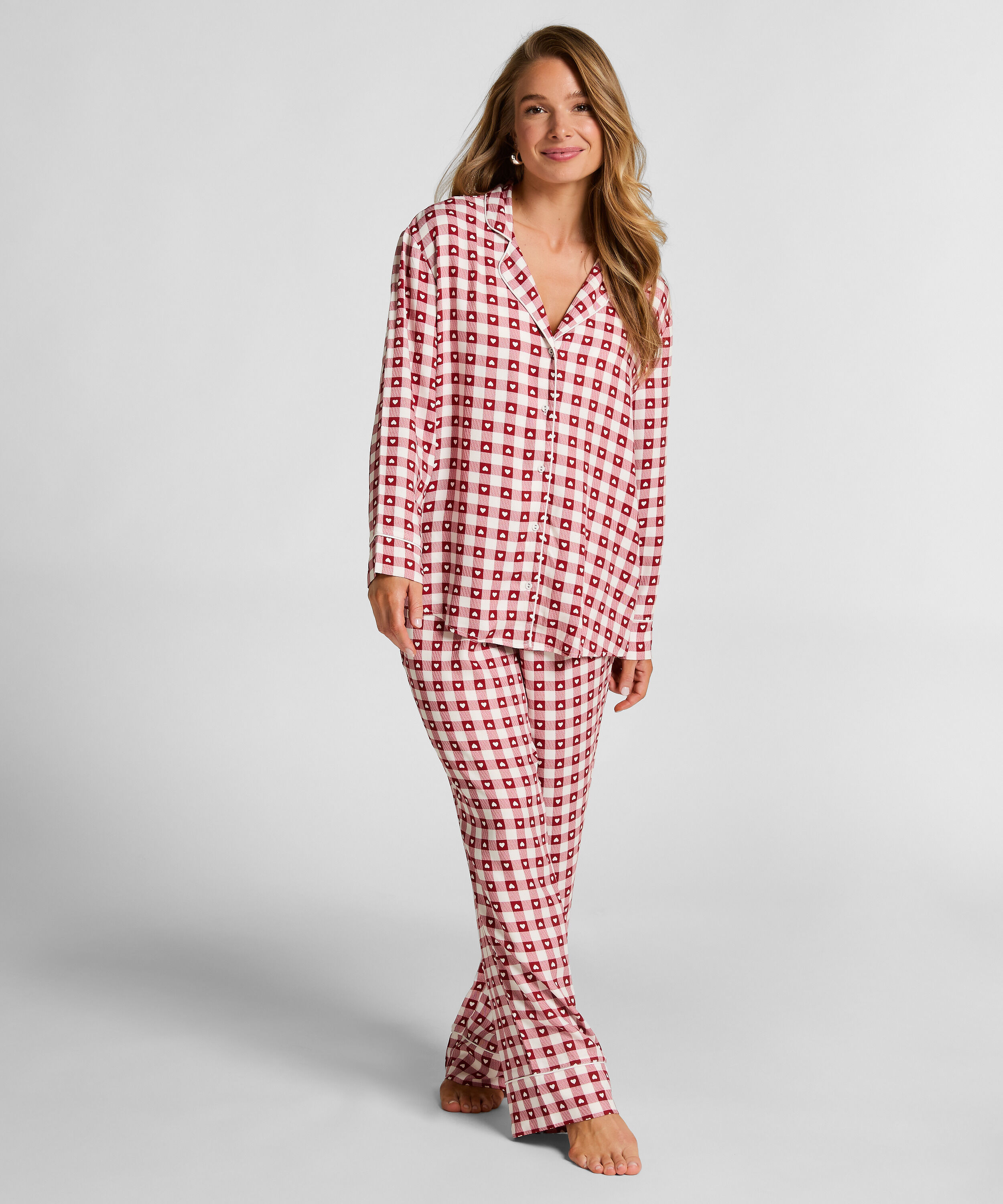 Conjunto de pijama de sarga, Rojo Conjunto de pijama de sarga, Rojo