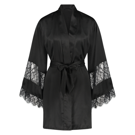 Kimono de satén y encaje, Negro