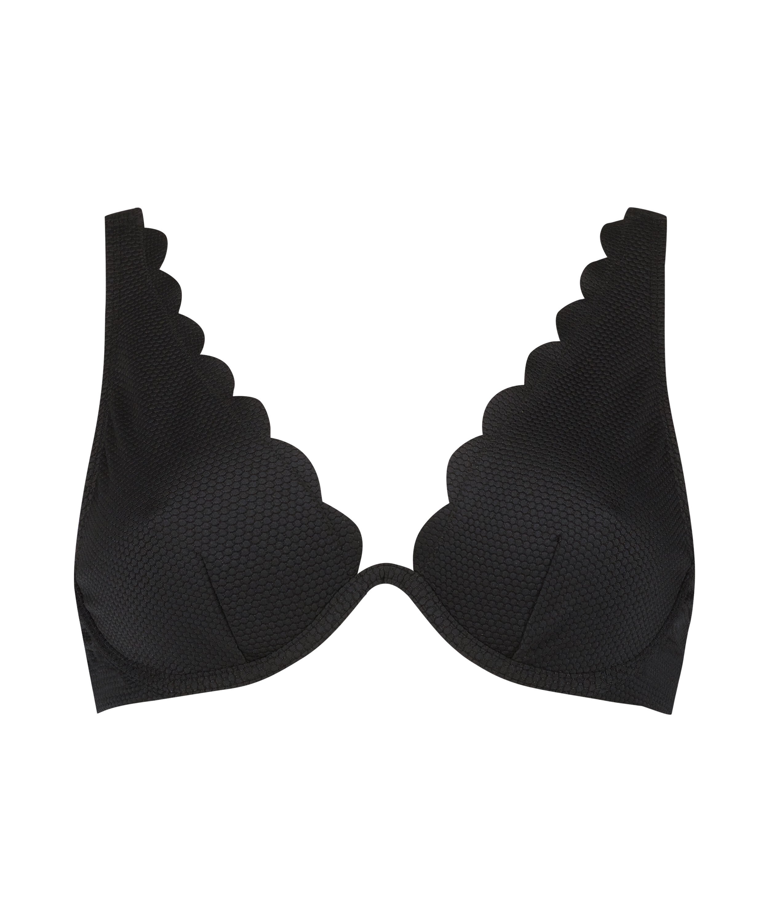 Top de bikini de aros no preformado Scallop, Negro