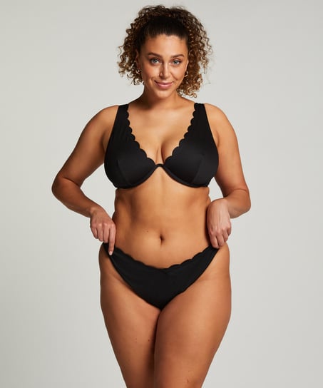 Top de bikini de aros no preformado Scallop, Negro
