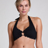 Top de bikini con cuello halter Scallop, Negro