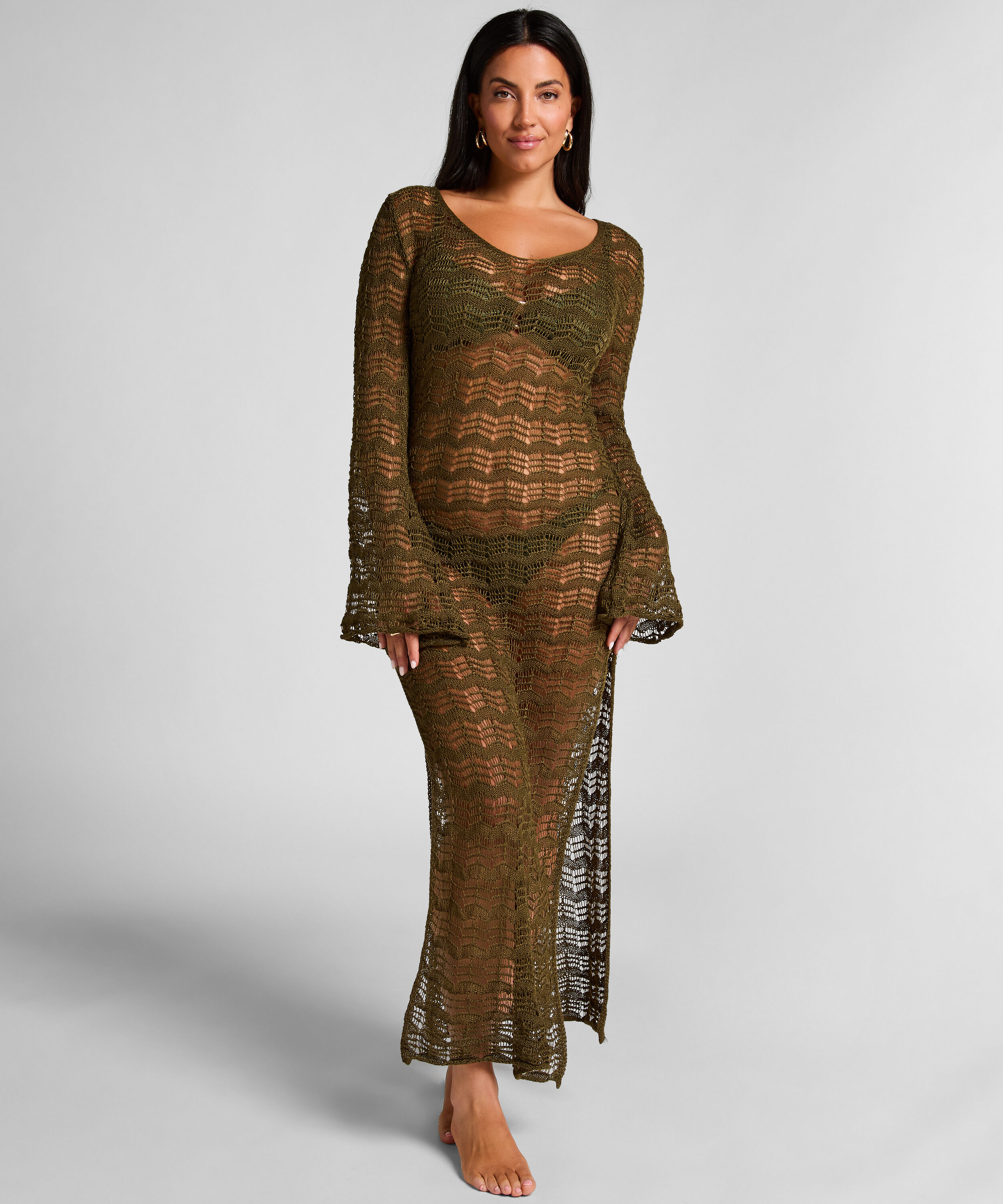 Vestido maxi de ganchillo, Verde