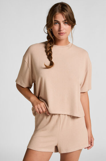Hunkemöller Pantalón corto de pijama de punto cepillado Beige