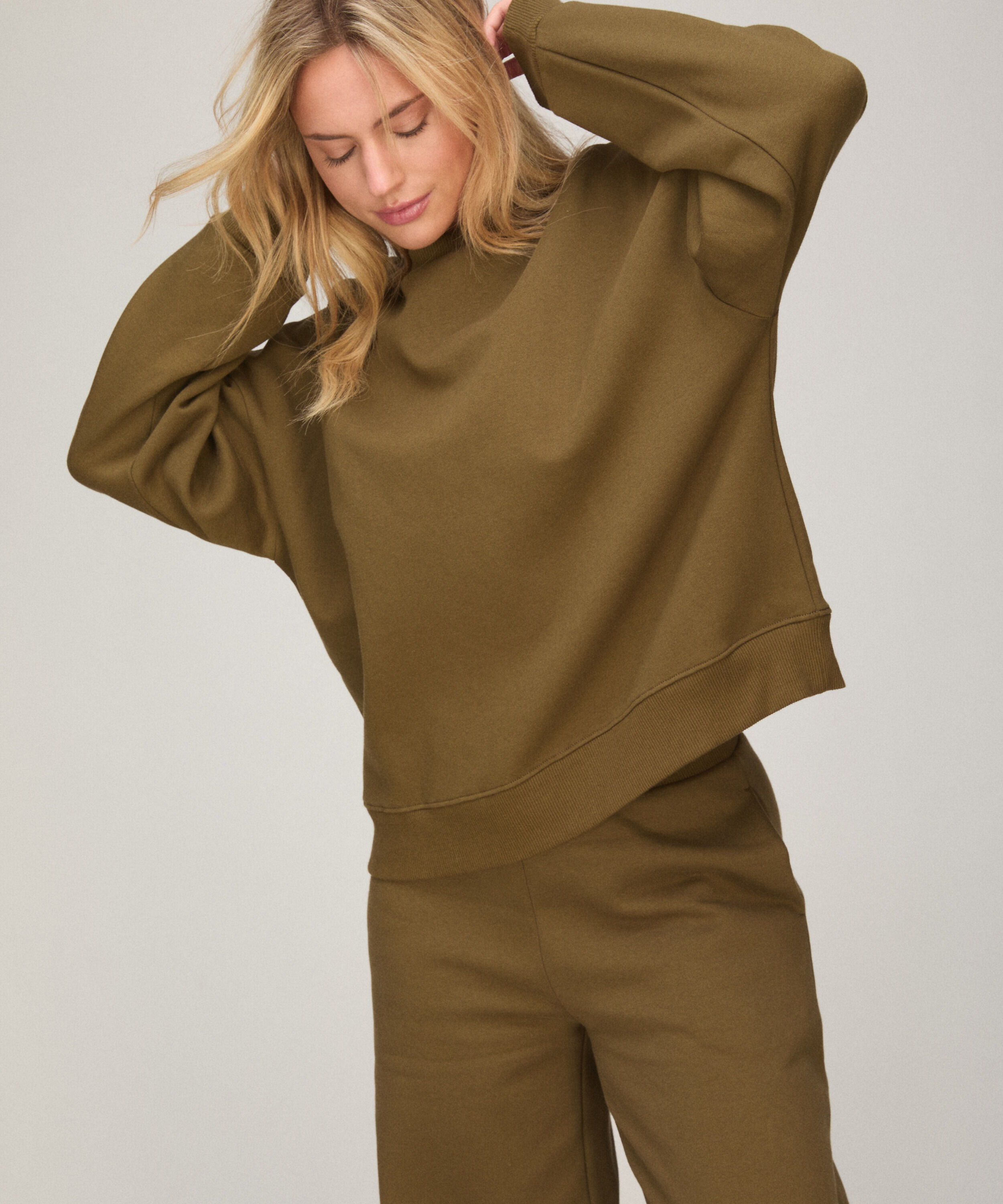 Sudadera de Cuello Redondo de Felpa Afelpada, Verde Sudadera de Cuello Redondo de Felpa Afelpada, Verde
