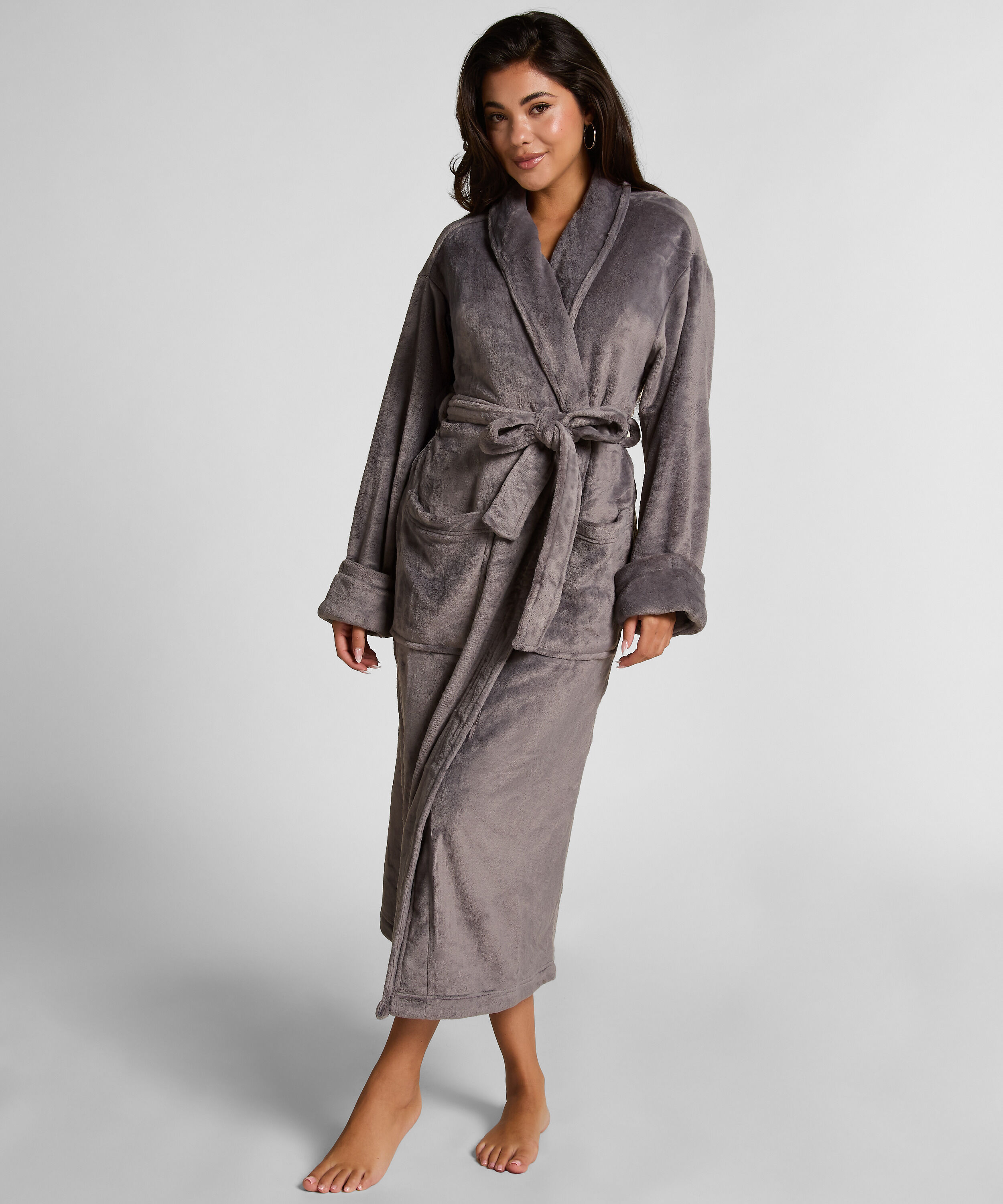 Albornoz de tejido polar suave, Gris