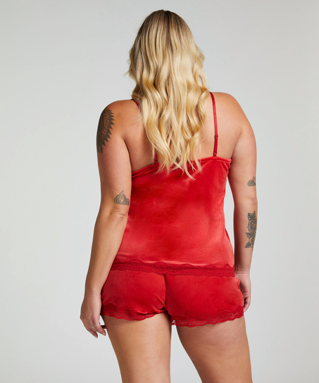 Pantal&oacute;n corto de terciopelo y encaje, Rojo