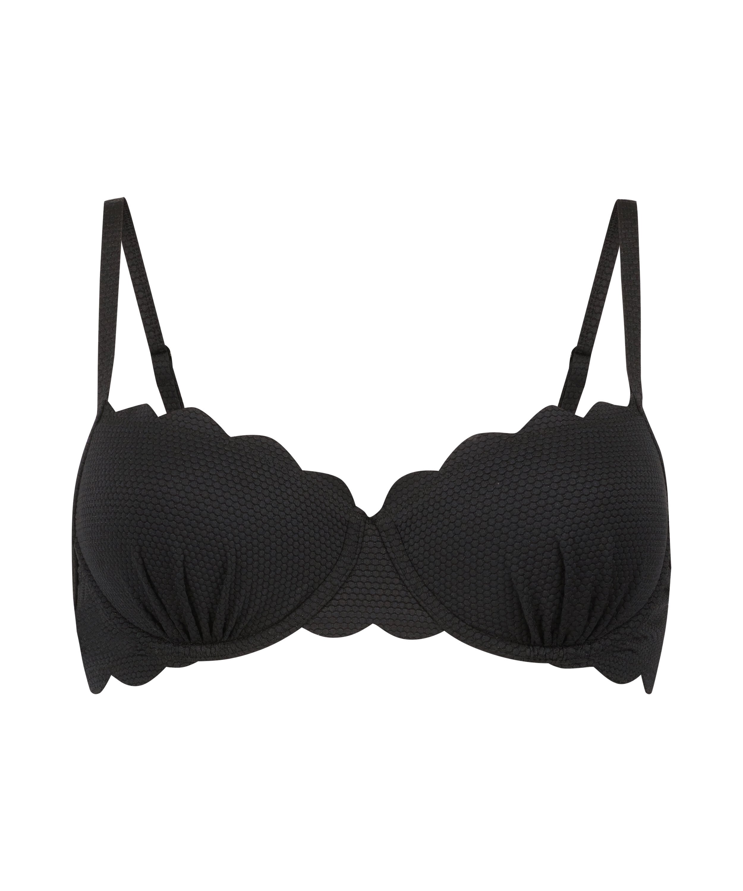 Top de bikini acolchado con aros Scallop, Negro Top de bikini acolchado con aros Scallop, Negro