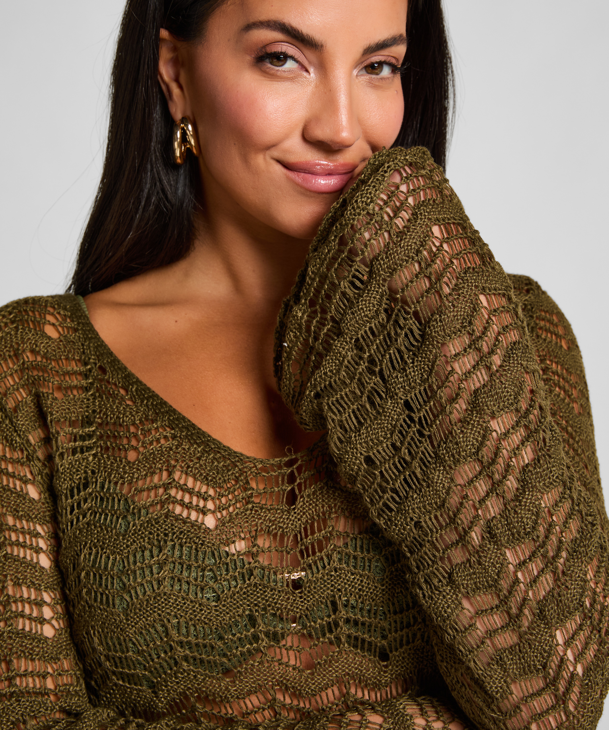 Vestido maxi de ganchillo, Verde, main