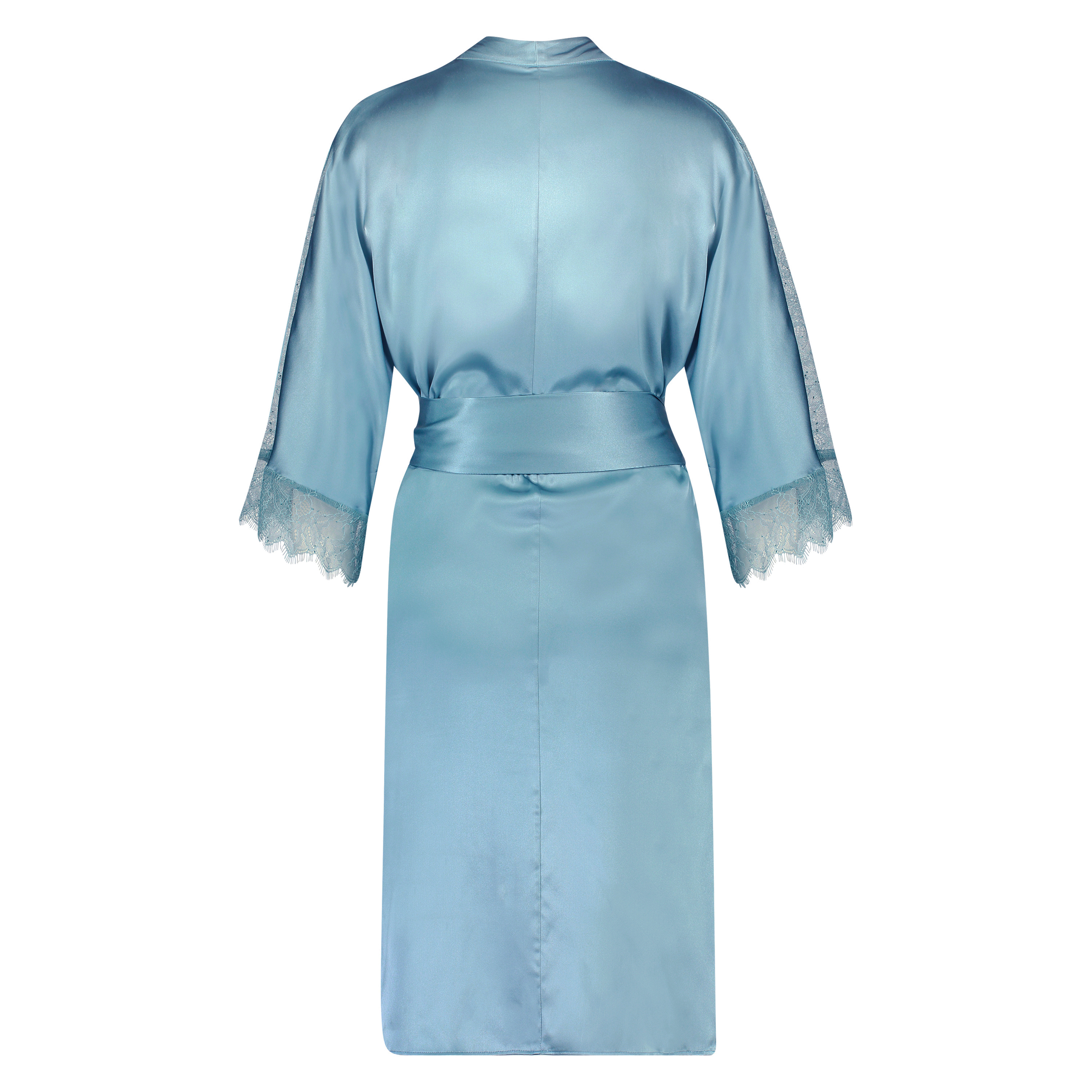 Kimono de satén y encaje, Azul, main