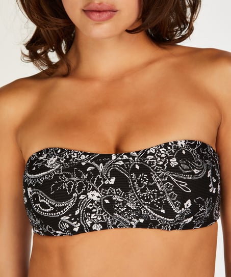 Top de bikini corto Paisley, Negro
