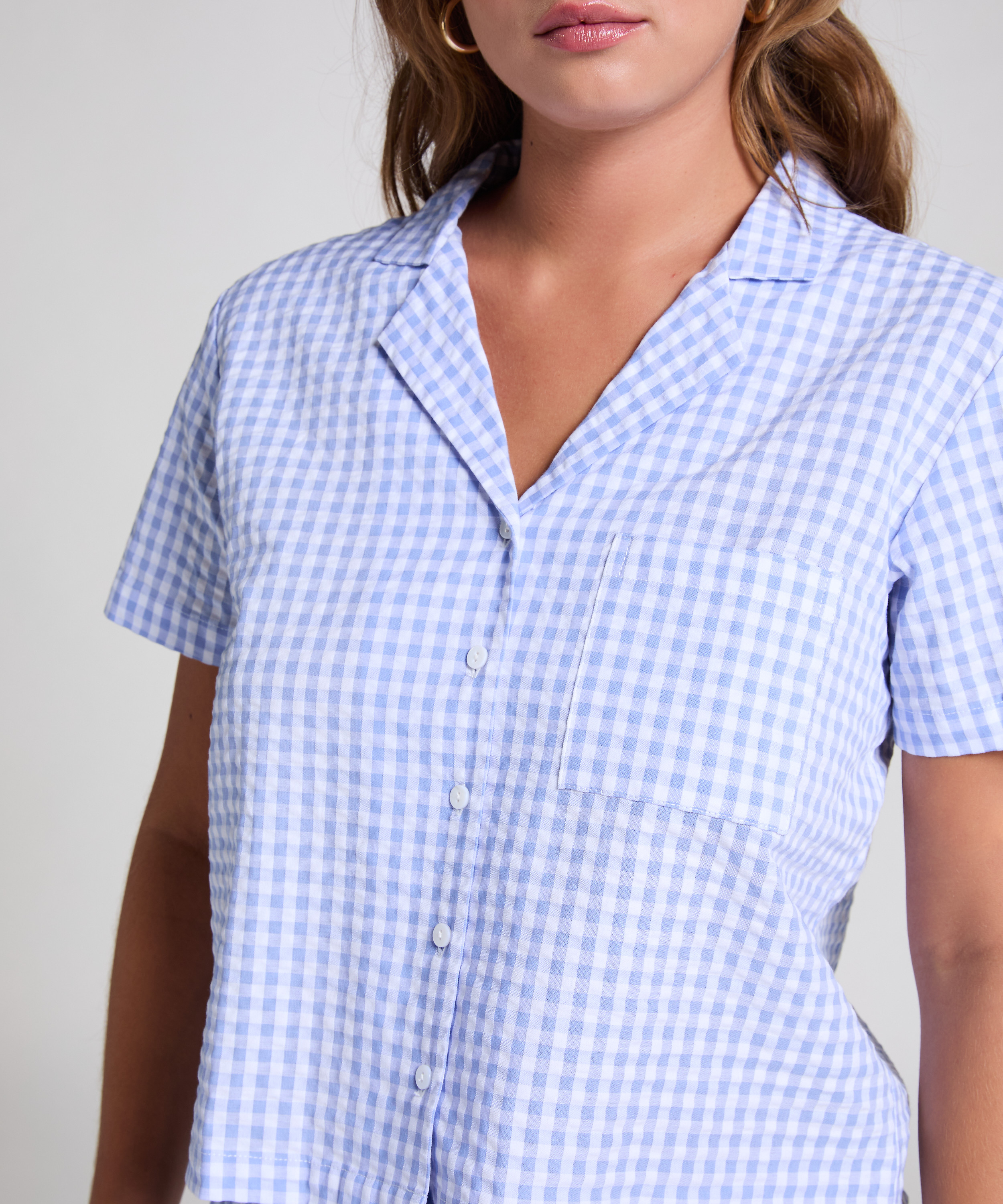 Chaqueta de manga corta de jersey Seersucker, Azul, main